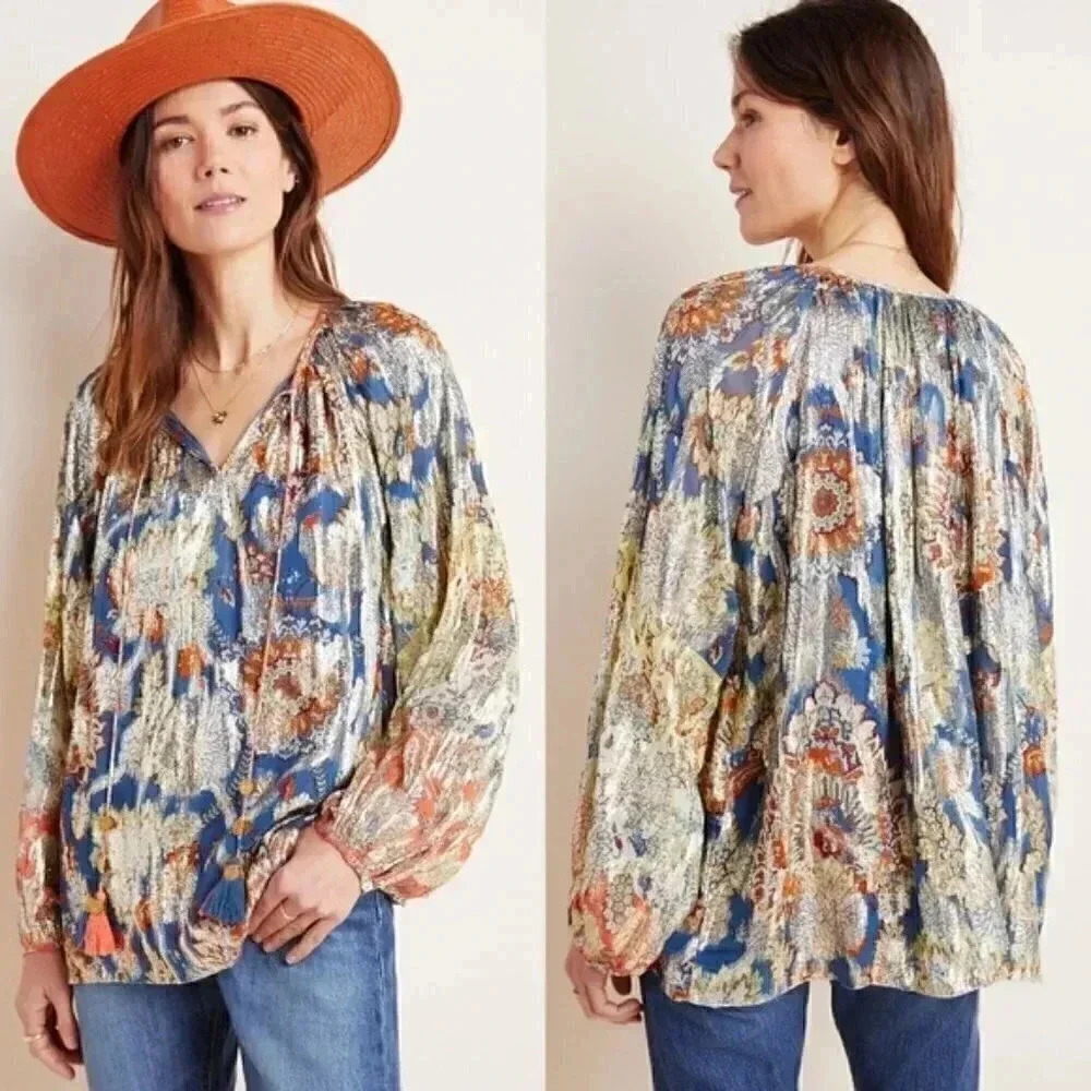 Anthropologie New Stephania Shimmer Peasant Blouse